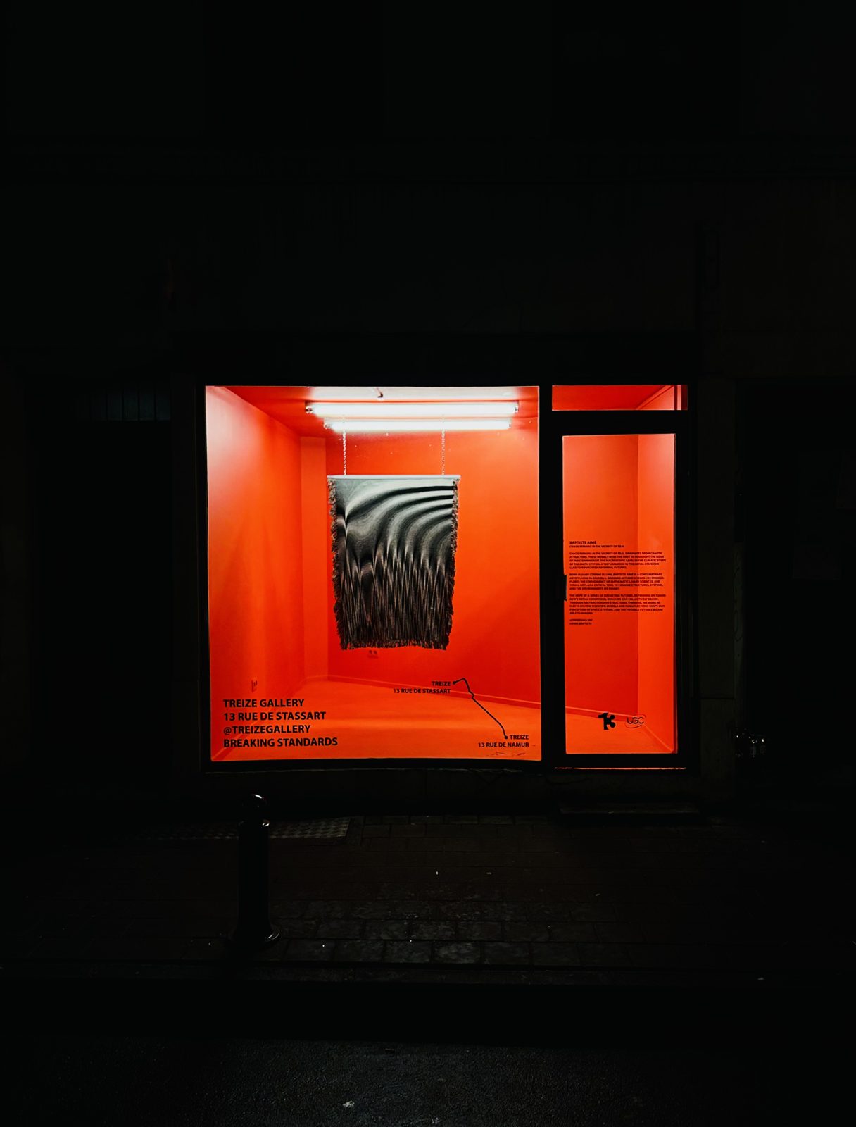 Baptiste Aimé at TREIZE, TREIZE 1, at night, contemporary art gallery in Brussels
