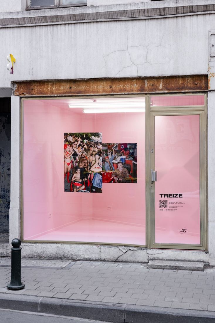 TREIZE 1, contemporary art gallery window on Rue de Stassart, Brussels, open 24/7